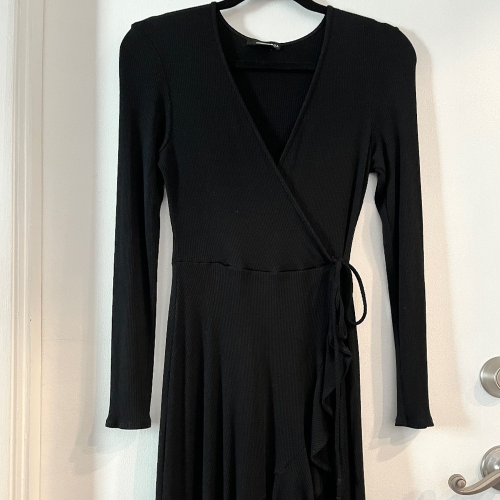 Aqua Ribbed Faux Wrap Dress Size Medium